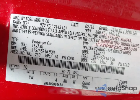 2016 Ford Focus Se из США, поврежденный, VIN 1FADP3F23GL285640